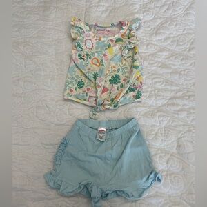 Rufflebutts Floral Ruffle Top and Blue Shorts Set